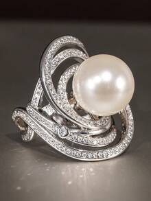 1pc Luxurious Cubic Zirconia & Faux Pearl Ring, Suitable For Women, Ideal For Weddings, Engagements, Anniversary Parties, Valentine's Day Gifts - 3# - View 4