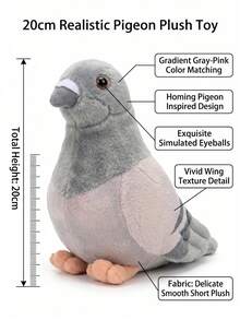 Muñeco de peluche realista de paloma, animal de peluche suave de paloma gris, muñeco de peluche de ave adorable y realista, decoración de escritorio cómoda, compañero de peluche esponjoso de ave, regalo de decoración del hogar único para amantes de las aves - Multicolor - Ver 5