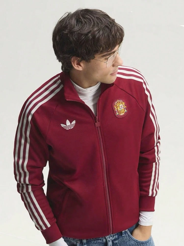 Áo khoác thể thao dài tay cổ đứng thoáng khí có khóa kéo ba sọc adidas Originals dành cho nam, màu đỏ tía JZ2254 - Màu Đỏ Sâu - Xem 1