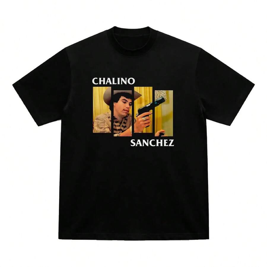Playera Chalino Sanchez Semi Oversize Camiseta Dtg Corridos - Negro - Ver 1