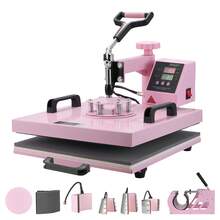 Heat Press Machine, 15 X 15 Inch, 8 In 1 Heat Transfer Machine With 6-30 Oz Tumbler Press, 360° Swing Away T-Shirt Pressing, Digital Precise Control, For T-Shirts/Mugs/Hats/Plates, Pink - Pink - View 8