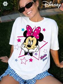 Disney 100% Cotton T-Shirt Featuring A Minnie Mouse Print; A Comfortable, Breathable And Versatile Summer T-Shirt With A Round Neck And Short Sleeves; A Street-Style Fashion Piece Suitable For Both Men And Women; An Excellent Choice For A Gift.Disney T Shirt, Disney - 白色 - 查看 1
