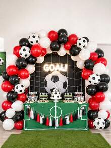 30 pezzi Set di palloncini a tema calcio, palloncini in lattice da 12 pollici con stampa da calcio in nero, bianco e rosso, adatti per feste di compleanno, partite di calcio, tifoseria per i Mondiali, decorazione per festa di nascità - Multicolore - Visualizzare 3