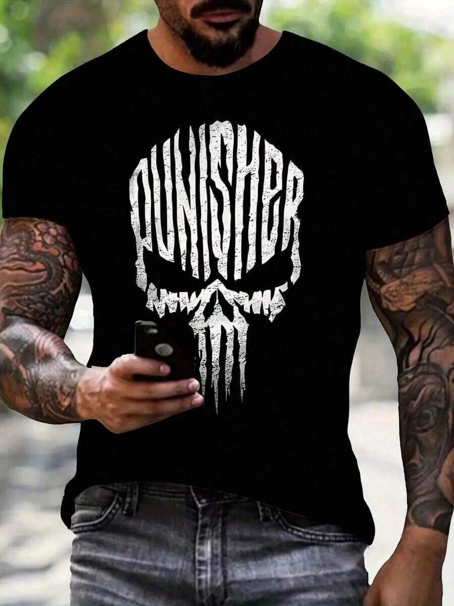 3D Skull Graphic Print T-Shirt - Casual Short Sleeve Black Sweatshirt, Outdoor Summer Clothing, Comfortable And Cool Design, Casual Summer Wear| Casual Style Clothing| 9RNJ Quality Print - 黑色 - 查看 1
