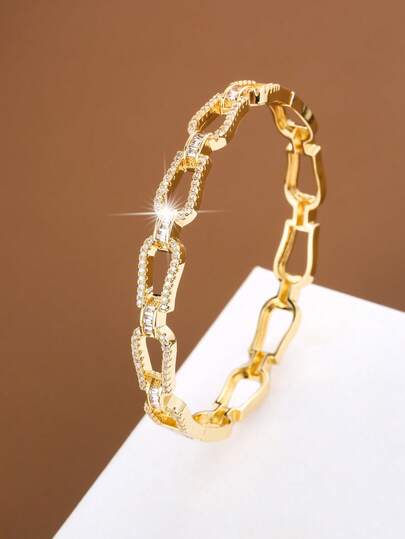 1pc Geometric Chain Design Cubic Zirconia Inlaid Women Bracelet