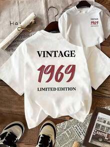New Summer Collection 2026, Fashion [Double-Sided Print] Women's Casual Summer Top, VINTAGE 1969 LIMITED, Suitable For All Seasons, Comfortable, LIMITED EDITION VINTAGE 1969, Retro Digital Print, Versatile Clothing, Comfortable Material, Short Sleeve T-Shirt, Summer T-Shirt For Fashion Enthusiasts. - 白色 - 查看 6