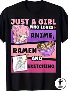 Unisex T-Shirt,Camiseta Unisex con Estampado de Anime, Ramen y Dibujos - Camiseta de Manga Corta con Cuello Redondo, Ropa de Cultura Anime Otaku, Regalo Divertido y Uso Diario, Top Casual Cómodo para Todas las Temporadas (En Stock),,women clothing casual,2000's style,blouse,conjuntos de mujer,maestra,chikawa,, IXDG Y2k Camiseta Camisa De - Negro - Ver 10