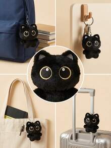 Cute Black Cat Plush Doll, Big Eyes Fluffy Mini Plush Doll, Gothic Style Bag Charm, Cute Backpack And Handbag Accessory, Exquisite Decoration, Perfect Gift For Cat Lovers, Suitable For Daily Use And Party Favors (Hanging Rope Black, White Random Color) - Black - View 9