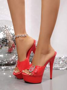 Sandalias de tacón alto elegantes y sexys de estación europea 2026, con punta abierta, adecuadas para baile, fiesta y moda de alta gama - Rojo - Ver 11