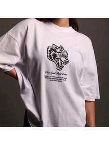 Darcsports Wolf Head Out Of Print Short Sleeve Fashion Fitness Essentials Pure Cotton Women's T-Shirt Front And Back Printing -Versatile Basic T-Shirtsmen's Summer Clothes,Designer Shirts Men,Graphic T,Summer Clothes,Summer Tops,Fathers Day Gift,100 Percent Cotton,Men Women T-Shirt Print Tee,Hombre Verano,Camiseta Hombre, Hombre,Camiseta Hombre Algodón - 白色 - 查看 7