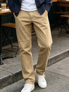 Modern And Stylish Minimalist Slim-Fit Casual Trousers In Solid Colors For Men. - Màu Khaki - Xem 2