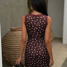 PariChic 2026 New Arrival Women's Polka Dot Satin Slip Dress With Lace Trim, V Neck Sleeveless Split Hem Maxi Dress, Elegant Spring Summer Vacation Date Night Long Dress For Women - Multicolor - Ver 8