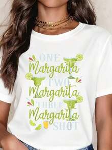 Camiseta de Mujer "One Margarita Two Margarita Three Margarita Shot", Casual, Cuello Redondo, Manga Corta, Perfecta como Regalo de Cumpleaños, Adecuada para Usar en Todas las Temporadas, para el Uso Diario al Aire Libre 2026 - Blanco - Ver 10