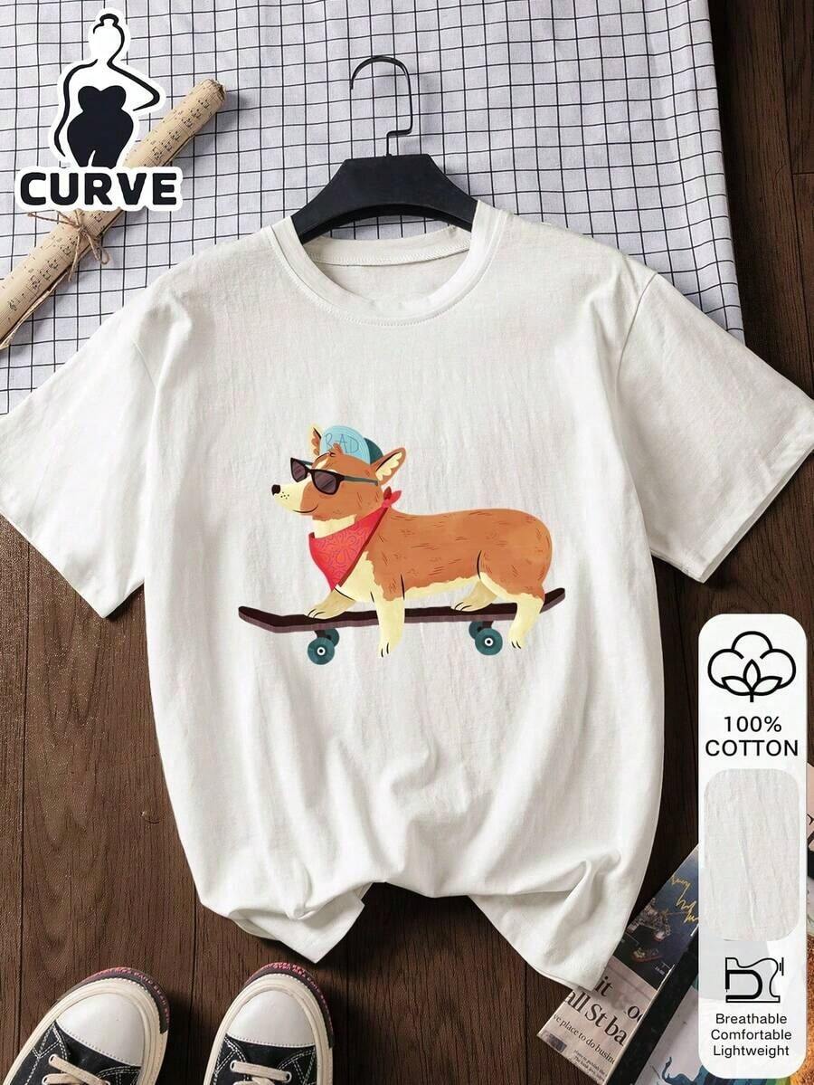 Blusa de manga corta de algodón 100% con estampado de perro para mujer de talla grande, camiseta gráfica, tela suave, ropa de algodón, blusa para exteriores, estampado impreso, camiseta de verano para mujer, blusa, ropa de verano, atuendo de vacaciones, estilo de viaje, ambiente de playa, atuendo minimalista de resort en color blanco Blusas para mujer Ropa deportiva estilo Y2K, cuello redondo, 100% algodón, tejido suave, manga corta. - Blanco 6 - Ver 1
