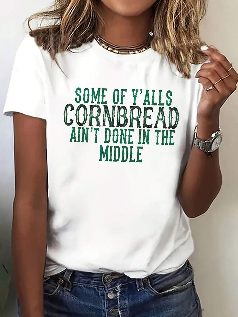 Camiseta casual de manga cortara mujer | Comodidad transpirable, diseño moderno con estampado de letras, perfectara uso diario alidas de ocio, disponible en varios colores y tallas