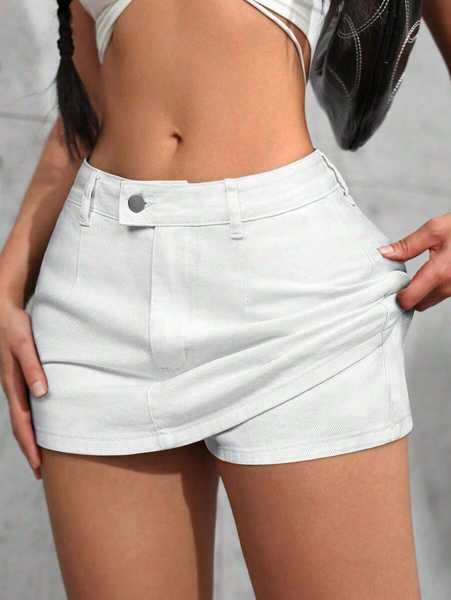 Tall Minifalda vaquera ultracorta, de moda para el verano - Blanco - Ver 1