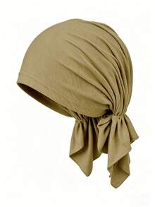 CONFLASS 2/1pc Women's Solid Color Triangle Pre-Tied Headscarf, Soft Comfortable Skin-Friendly Elastic Chemotherapy Hat, Breathable Headscarf, Suitable For Hair Loss Cancer Patients, With Lining Muslim Sleep Cap - Multicolor - View 5