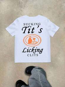 Camiseta de cuello redondo con estampado de humor sobre beber de Tito (Camiseta de algodón de 220g) - Estilo callejero, cuello redondo neutro, transpirable, de manga corta, retro, casual, versátil y de moda para uso diario de hombres en verano - Camisetas casuales unisex - Blanco - Ver 3