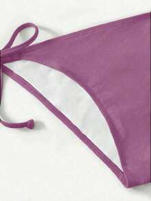 Women's Simple Solid Color Swim Bikini With A Halter Neck And Cutout, Suitable For Beach Vacations And Summer. - Mauve Purple - View 5