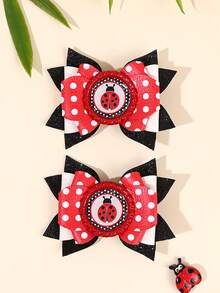 2pcs Yellow Red Hair Bow Clips,Glitter Bee Ladybird Decor Bow Hair Clips For Girl,Fashion Alligator Clips Hair Accessories For Girl Party Gifts - Multicolor - View 12