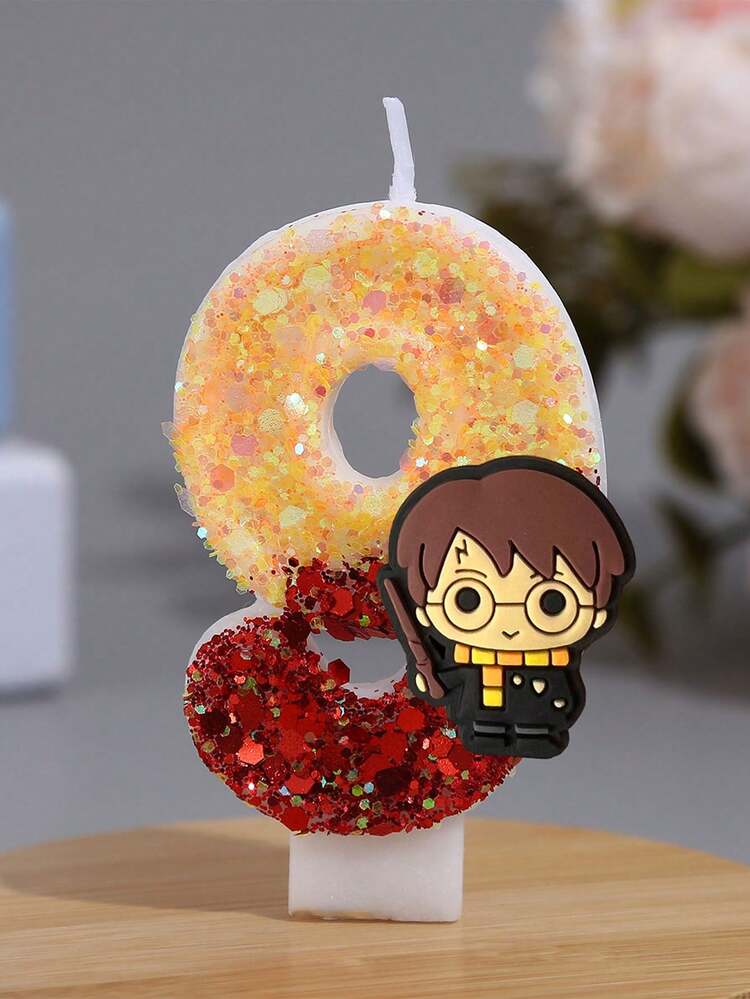 Vela de cumpleaños creativa de Harry Potter con diseño de dibujos animados y multicolor, vela de pastel de celebración con decoración de lentejuelas de Harry Potter, vela de pastel creativa y linda para decoración de fiesta - Multicolor - Añade 21