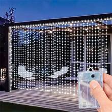 600/300/200/100 LED Fairy Flower Garland String Lights, Battery Powered Curtain Lights For Bedroom, Living Room, Wedding, Party, Birthday Decor - Suitable For Christmas, Halloween, Mother's Day, Thanksgiving - Battery Box Curtain Light - View 5