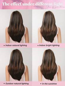 Perruque brune de 24 pouces avec mèches, convenant à la coupe de cheveux papillon. Perruque synthétique à la mode avec frange sur le côté pour femmes. Cheveux longs et lisses, perruque synthétique sans couture pour un port quotidien, festivals de musique, Halloween, Noël, cosplay et fêtes. Apparence naturelle et réaliste. - Mettre en surbrillance le marron - Voir 7