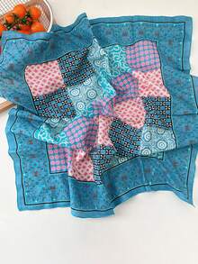 1 buah Bandana Persegi Katun Motif Bunga Geometris Patchwork untuk Wanita, Syal Kepala Multifungsi, Penutup Leher, Aksesori Rambut Pantai - MultiWarna - View 3