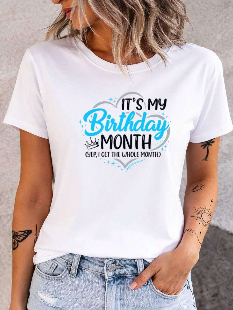 Birthday-Themed T-Shirt-Featuring The Slogan "Today Is My Birthday" And A Crown And Balloon Print, Ultra-Soft, Breathable, Quick-Drying, With A Crew Neck, Suitable For Everyday Wear In Summer, As A Birthday Outfit, Comfortable Year-Round. PJG3 - 白色 - 查看 1