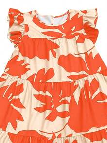 Vestido informal con estampado floral y dobladillo con volantes para vacaciones de primavera/verano - Naranja - Ver 11