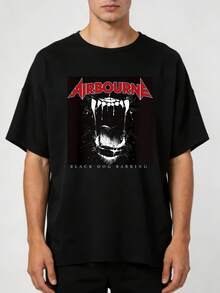 Camiseta Vintage de la Banda Airborne con Gráfico de Perro Negro Ladriendo - Camiseta Unisex de Estilo Urbano de Tejido Grueso, con un Impresionante Logotipo Rojo y Blanco, Ajuste Cómodo con Ligera Elasticidad, Disponible, Lavable a Máquina. Una camiseta de manga corta adecuada para el hogar, el uso diario, fiestas y viajes-perfecta como regalo para amigos o familiares. - Negro - Ver 1