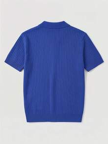 Men's Solid Color Casual Polo Collar Short Sleeve Knit Top - Blue - View 3