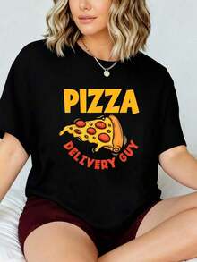 Camiseta de Amante de Pizza Divertida de Entrega de Pizza 2026 Nueva Camiseta Impresa para Mujeres, Camiseta de Otoño para Mujeres, Camiseta de Invierno, Camiseta de para Mujeres 12VA - Negro - Ver 7