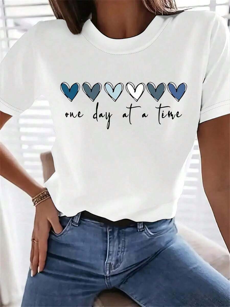 Camiseta de mujer moderna, informal, para fiestas y para estar en casa, 100% algodón, corte holgado. . De corte holgado. Camiseta con Estampado Gráfico SimpleHearts, Manga Corta, Cuello Redondo, Top Casual para Verano y Primavera, Ropa de Mujer - Estilo Vintage Urbano, Unisex, Camiseta Holgada de Algodón de Manga Corta con Cuello Redondo, blusasparadamacasuales - Blanco - Ver 1