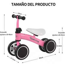 Bicicleta de Equilibrio Niños EVA Walker con 4 Ruedas para Edades de 12 a 24 Meses,Asiento Ajustable y Sanubrio,22KG, Juguete de Paseo Bicicleta para Bebés de 1 año Rosa - 1 - Ver 2