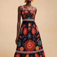 TRVLCHIC Summer Vacation Casual Floral Print Camisole Dress, Summer Fall  Clothes, New Year, Wedding Guest Outfits, Elegant Graduation, Luxury Prom Dress, Casual Outfits,Christmas,Tropical Vacation, Bohemian Outfits, Ibiza Outfits, Western Style - Multicolor - Ver 11