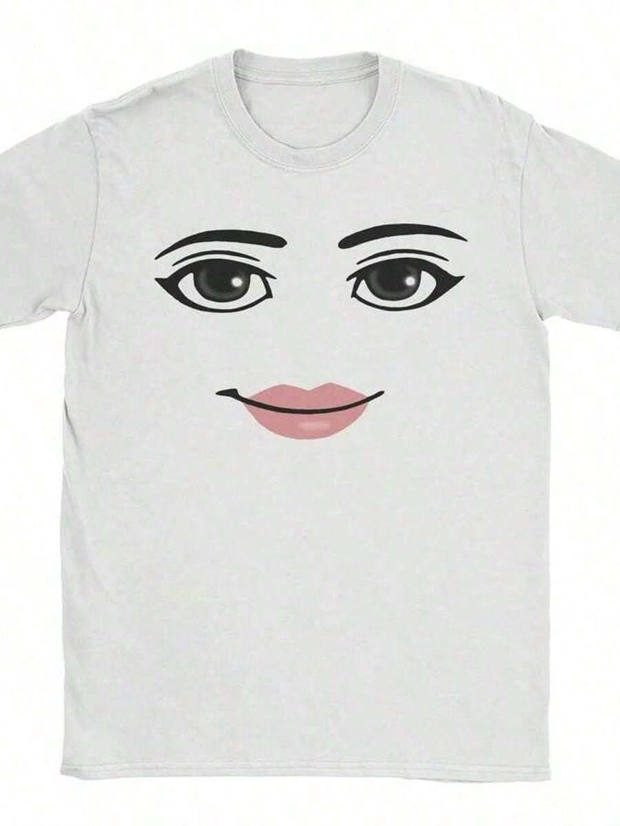 Novelty Robot Robloxs Woman Face Game Meme Tshirt Unisex Round Neck Short Sleeve Clothing Cotton Summer Top Tee - 藍色 - 查看 1