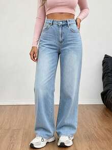 Quần Jeans Ống Thẳng Túi Giặt Thường Ngày Cho Nữ - Rửa nhẹ - Xem 4