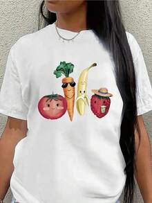 Camiseta de manga corta ligera y duradera con un divertido diseño de verduras, perfectara uso casual en cocinas o restaurantes, que ofrece un uste cómodo para el uso diario. - Blanco - Ver 2