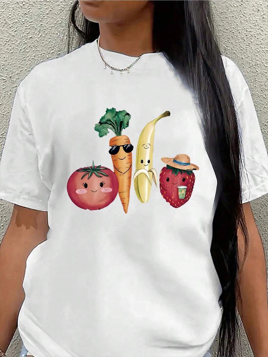 Camiseta de manga corta ligera y duradera con un divertido diseño de verduras, perfectara uso casual en cocinas o restaurantes, que ofrece un uste cómodo para el uso diario.