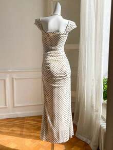 YHHSHEIN  Vestido de verano de cola de pez con dobladillo largo y puntos polka de malla para mujerYHH - Burdeos - Ver 9