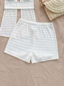 Conjunto de 2 piezas de top halter y shorts de moda para mujer de vacaciones - Blanco - Ver 5