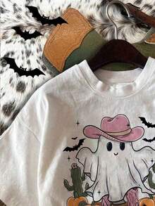 100% cotton T-Shirts--Camiseta de Mujer Y2K con Estampado Alegre - Top Gráfico de Dibujos Animados , Manga Corta y Holgada para Verano, Transpirable & Solo Lavado a Mano, Camisas para Damas, Ropa Casual, Tela No Transparente Unisex casual estampado de Halloween holgado cuello redondo manga corta primavera verano para fiestas camiseta-- | Diseño exquisito |   Suelto y cómodo |   Fácil de combinar |   Camiseta Y2k - Blanco - Ver 3