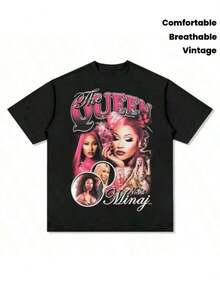 CAMISETA TRANSPIRABLE DE VERANO Cómoda Camiseta Vintage de Verano Moda de los 90 Hip Hop Streetwear Estampado de Raperas  Camiseta Gráfica Regular para Mujer Camisetas Gráficas para Hombre Camiseta Blanca Camiseta Negra Streetwear - Negro - Ver 7