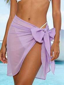 1 chiếc váy quấn sarong bằng vải chiffon mỏng nhẹ dành cho nữ, váy che bikini trong suốt, áo tắm mùa hè buộc eo, đồ bơi pareo. - màu tím nhạt - Xem 1
