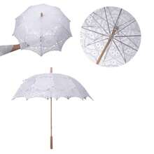 Sombrilla de Encaje Grande Vintage, Sombrilla de Encaje de Algodón Bordado, Sombrilla para Niñas, Sombrilla para Niños, Decoración para Bodas - blanco-65cm - Ver 16