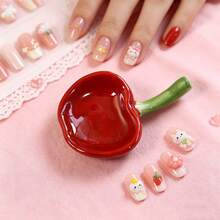 1pc Cute Apple & Cherry Shaped Nail Polish Palette With Nail Brush Holder 2-In-1, Graffiti Painting Watercolor Palette, Nail Diamond Tip Storage Box, Multi-Compartment Nail Brush & Pen Display Stand - Multicolor - View 11