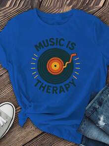 Limited Edition Women's Short-Sleeved T-Shirt Inspired By Music Records, Casual Short-Sleeved T-Shirt For Spring And Summer, Women's Summer Clothes, Casual Short-Sleeved T-Shirt Made Of Lightweight Cotton. - 黑色 - 查看 8