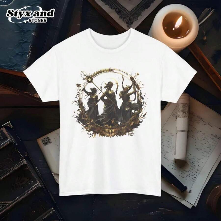 The Fates Greek Mythology Unisex Tee Greek Gods Goddesses White T Shirt Ancient Greece Literary Gift Light Academia Poetry Bookworm Vintage Myth Tee - trắng - Xem 1