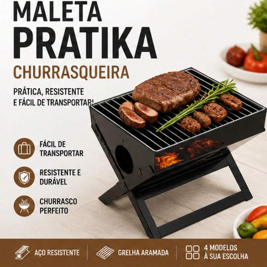 Churrasqueira Portátil Maleta - Preto - Visão 1